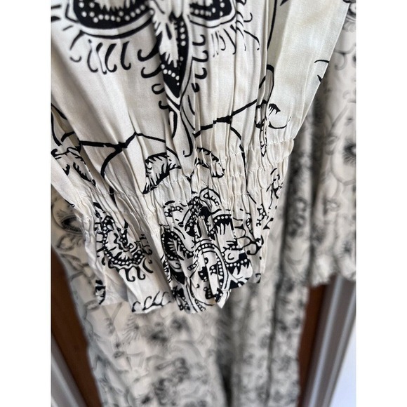 M&S Per Una MIDI Dress Beige Black Tiered Long Sleeve Prairie Cottage US 14 - Picture 5 of 15